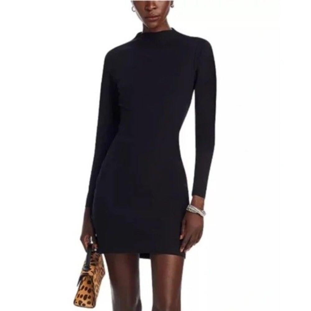 Aqua Women's Black Long Sleeve Mock Neck Mini Dress Size L NWT